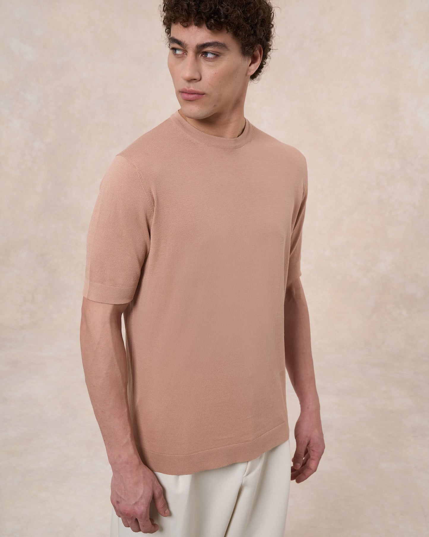 T-shirt rosa cipria in cotone crepe slim fit