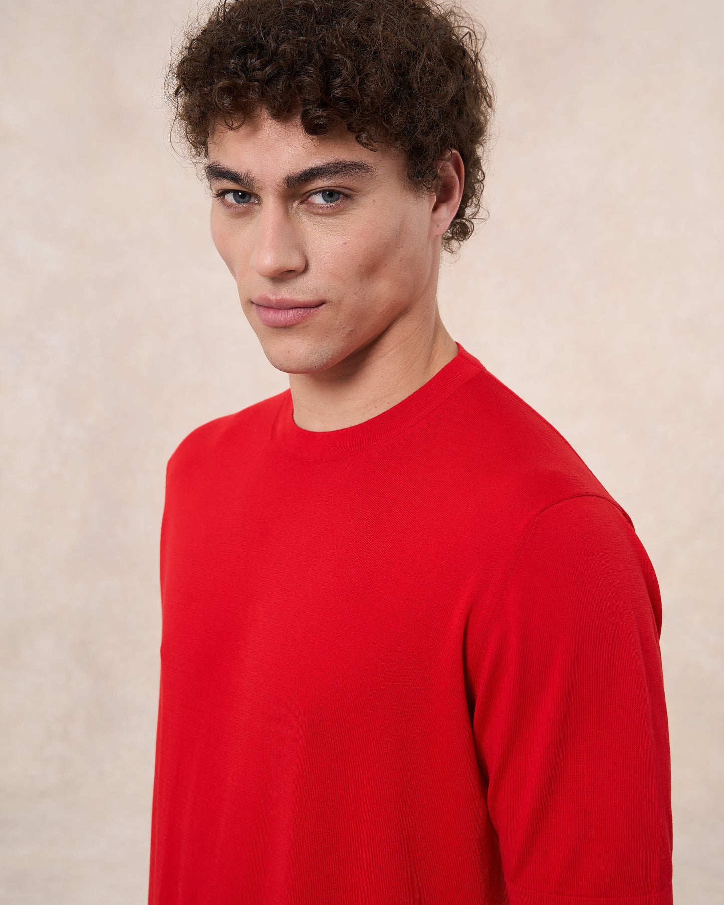 T-shirt rosso fuoco in cotone crepe slim fit