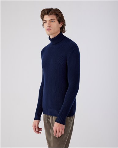 FISHERMAN RIBS WOOL AND CASHMERE TURTLENECK