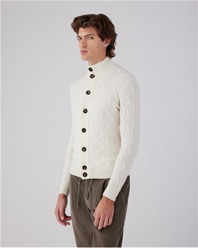 CABLE WOOL AND CASHMERE CARDIGAN