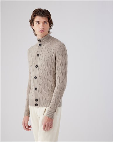 CABLE WOOL AND CASHMERE CARDIGAN