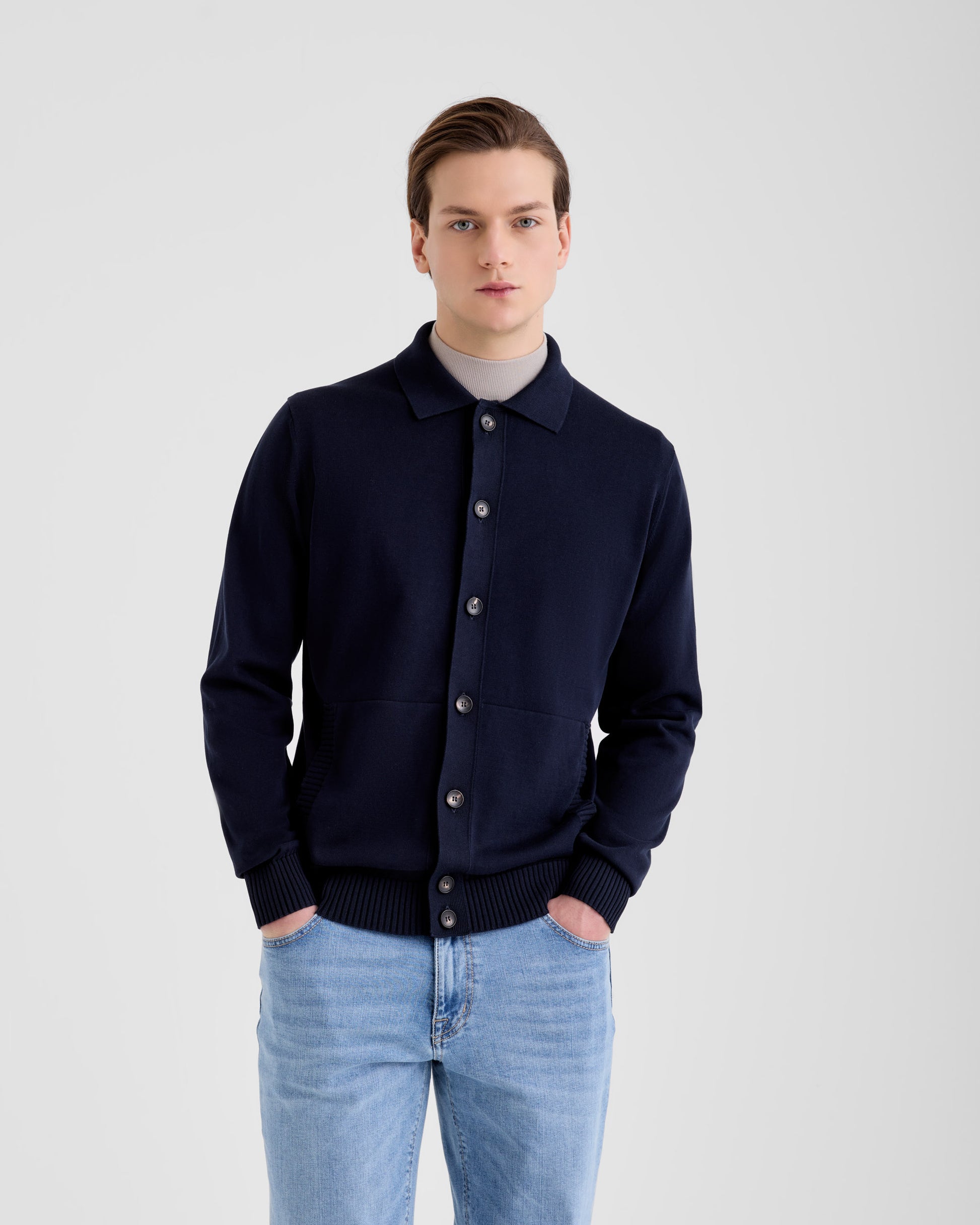 Shirt collar cardigan  NAVY BLUE | Filippo De Laurentiis