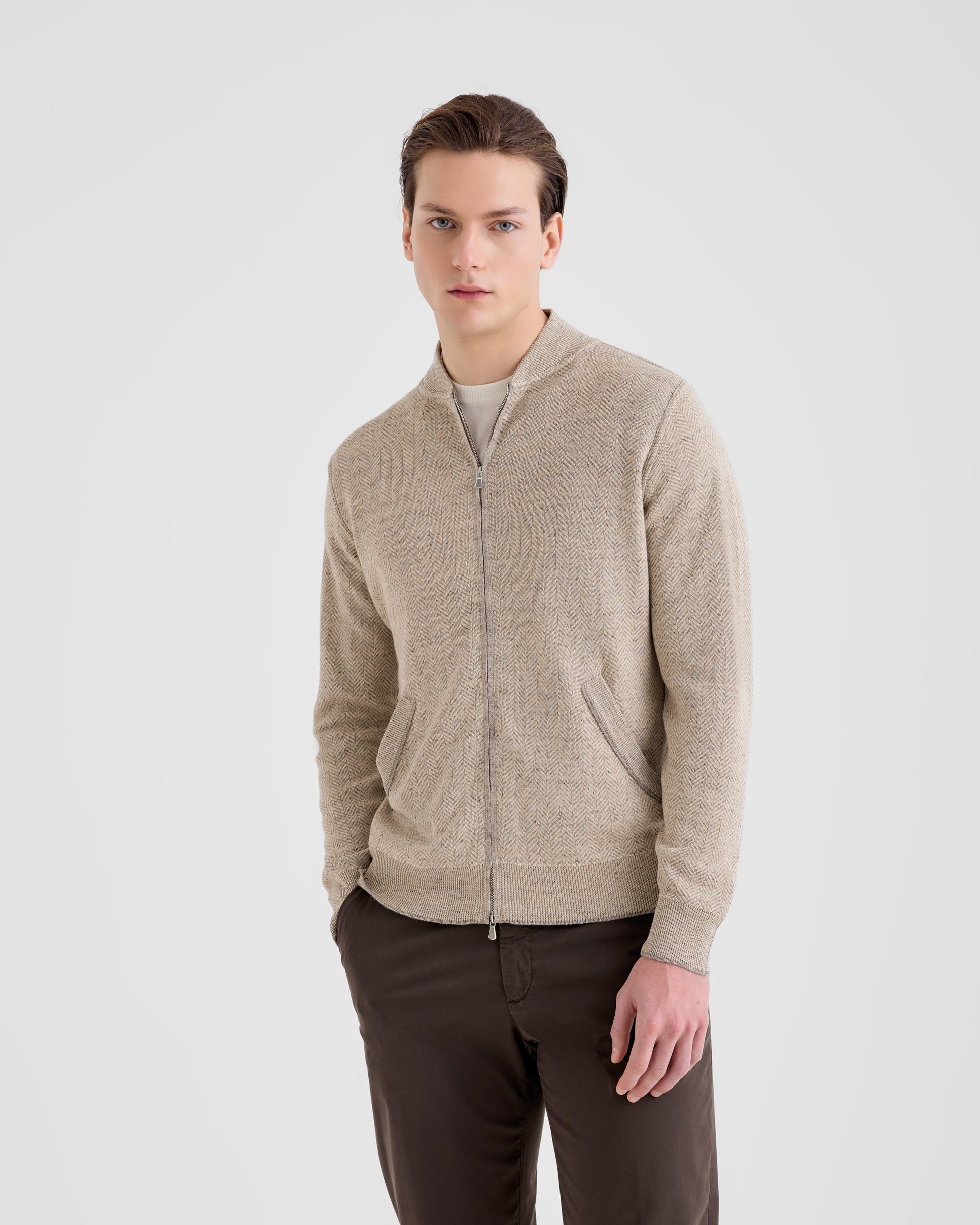 Bomber zip WOOL - STONE | Filippo De Laurentiis