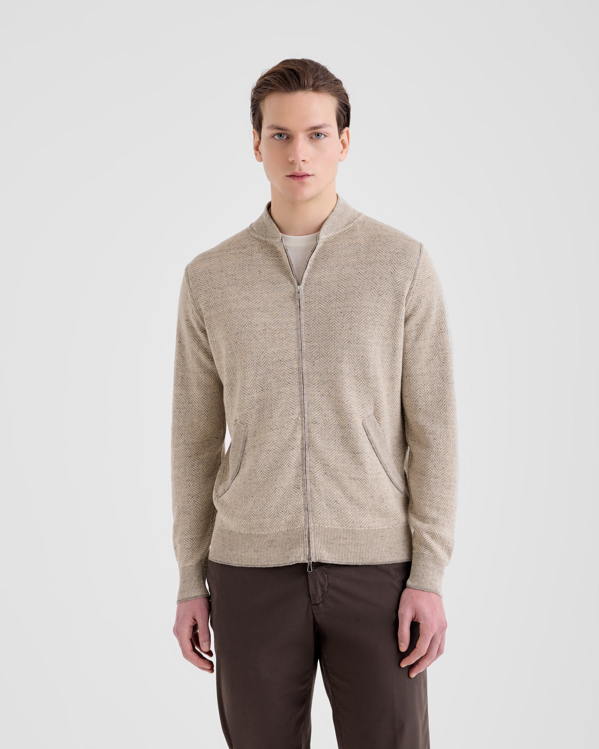 Bomber zip WOOL - STONE | Filippo De Laurentiis