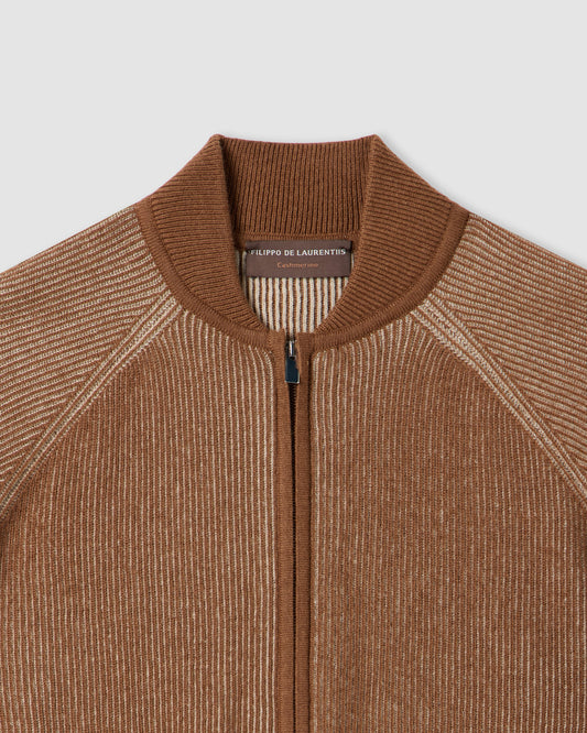 Raglan-sleeve zipped bomber jacket CAMEL - ECRU | Filippo De Laurentiis