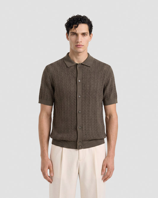 Short sleeve crochet shirt OIL | Filippo De Laurentiis