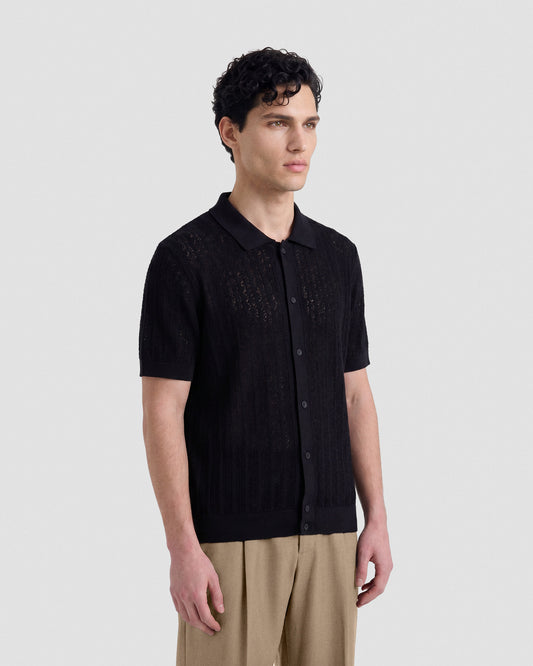 Short sleeve crochet shirt BLACK | Filippo De Laurentiis