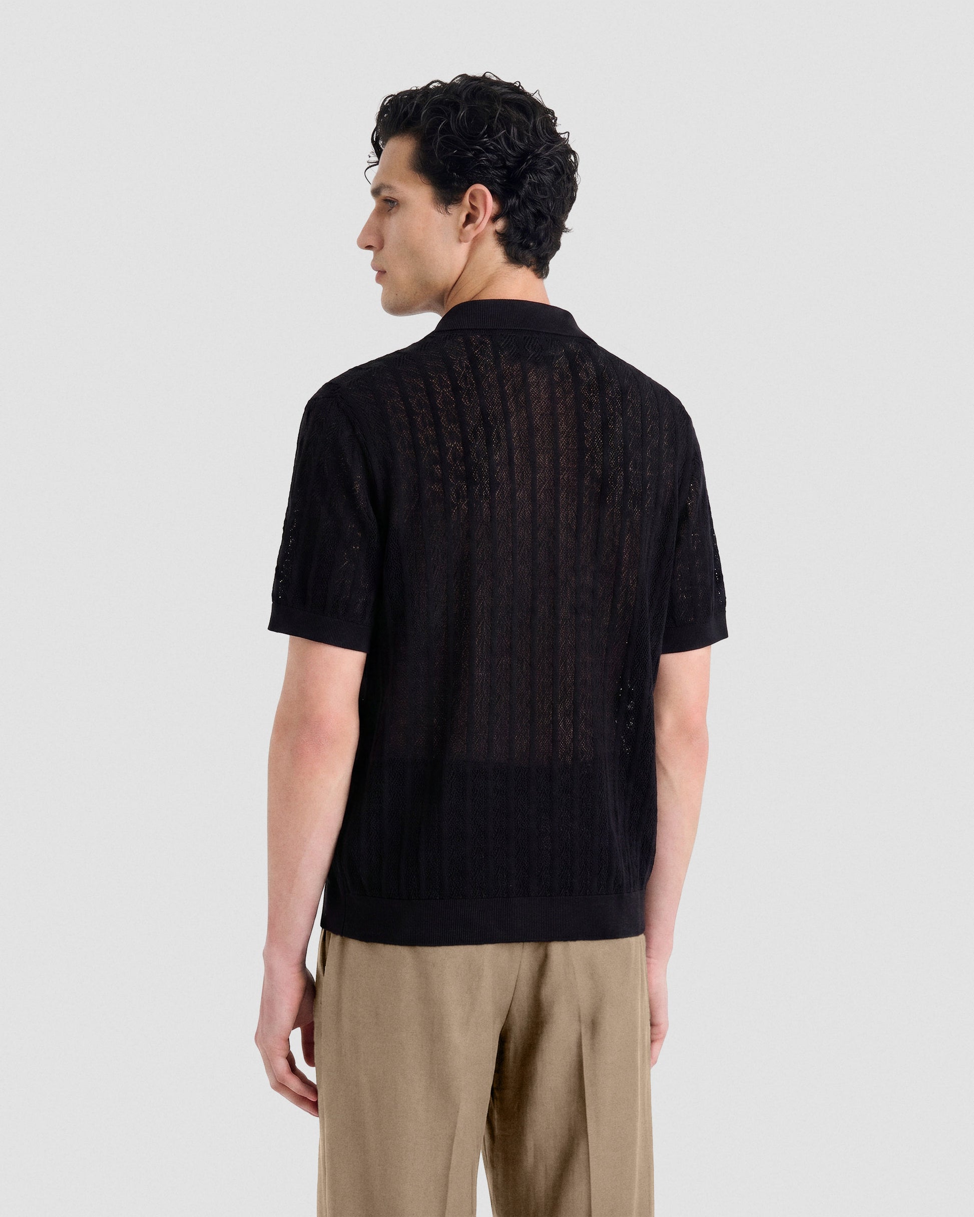 Short sleeve crochet shirt BLACK | Filippo De Laurentiis