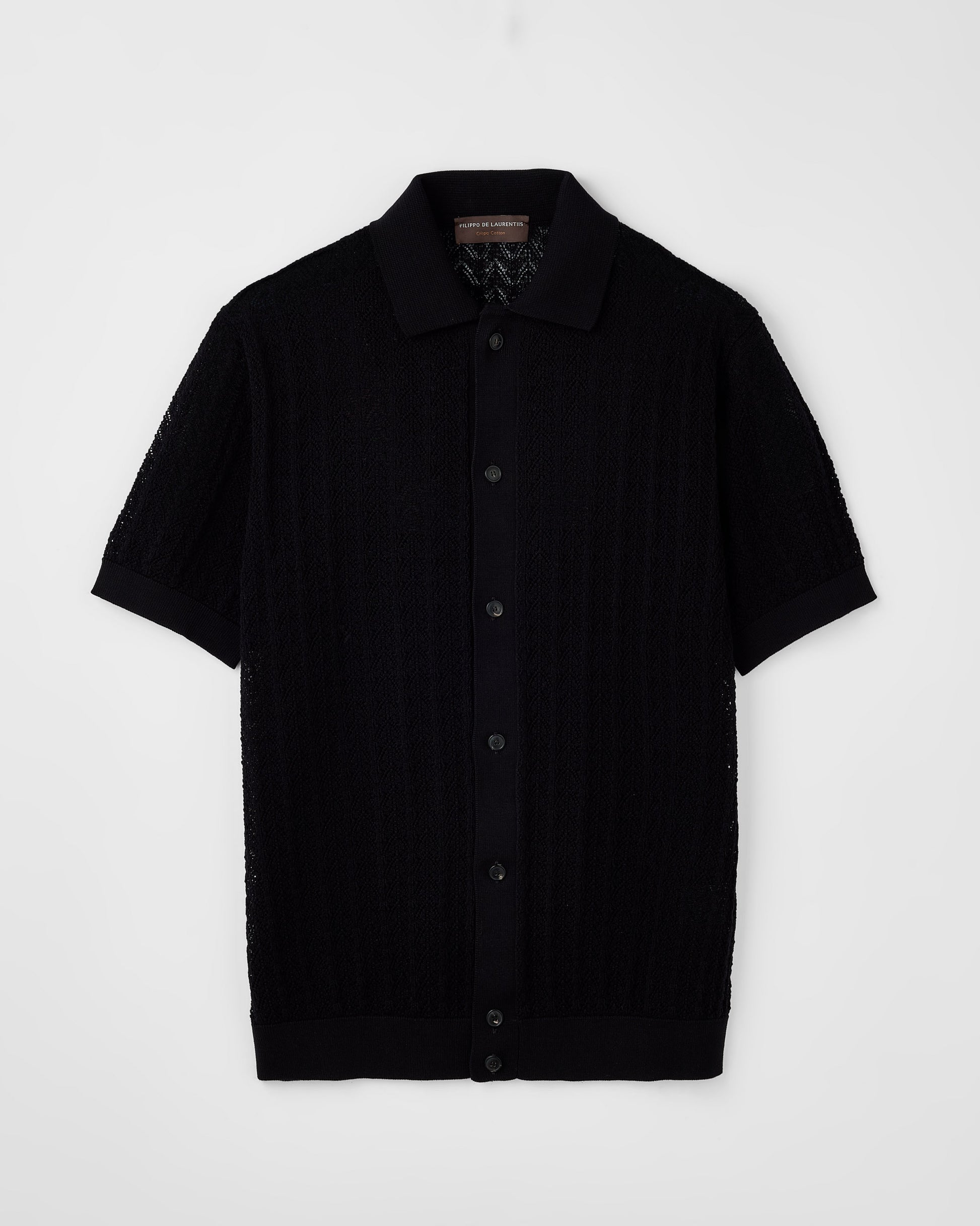 Short sleeve crochet shirt BLACK | Filippo De Laurentiis