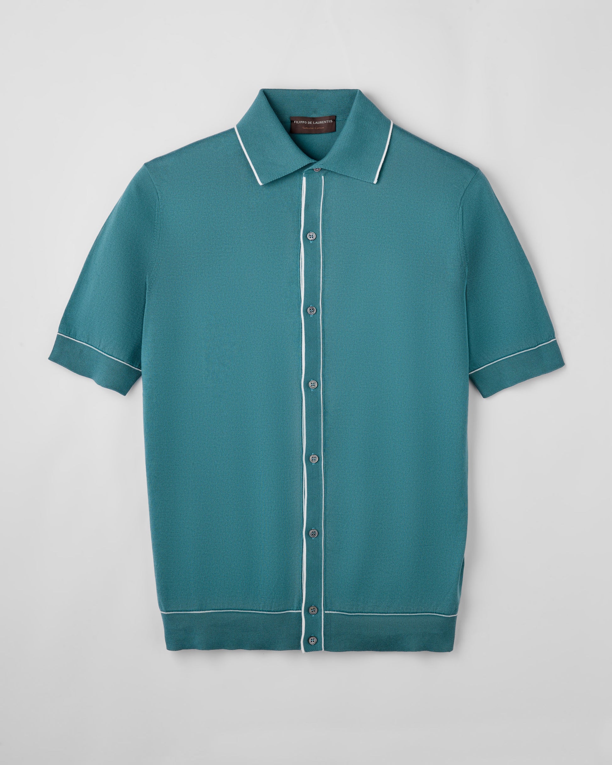 Camicia manica corta turchese-bianco | Filippo De Laurentiis