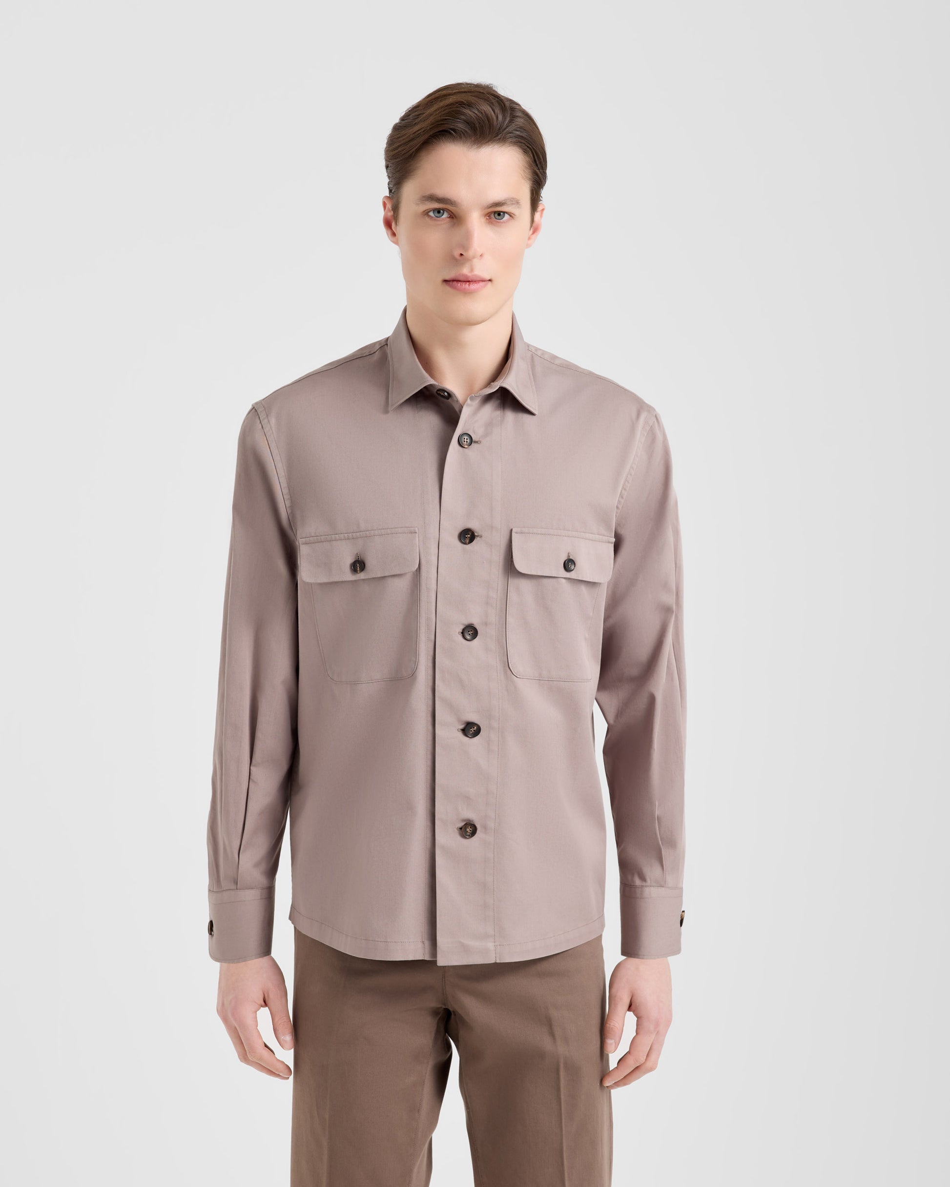 Over knit shirt-jacket TAUPE | Filippo De Laurentiis