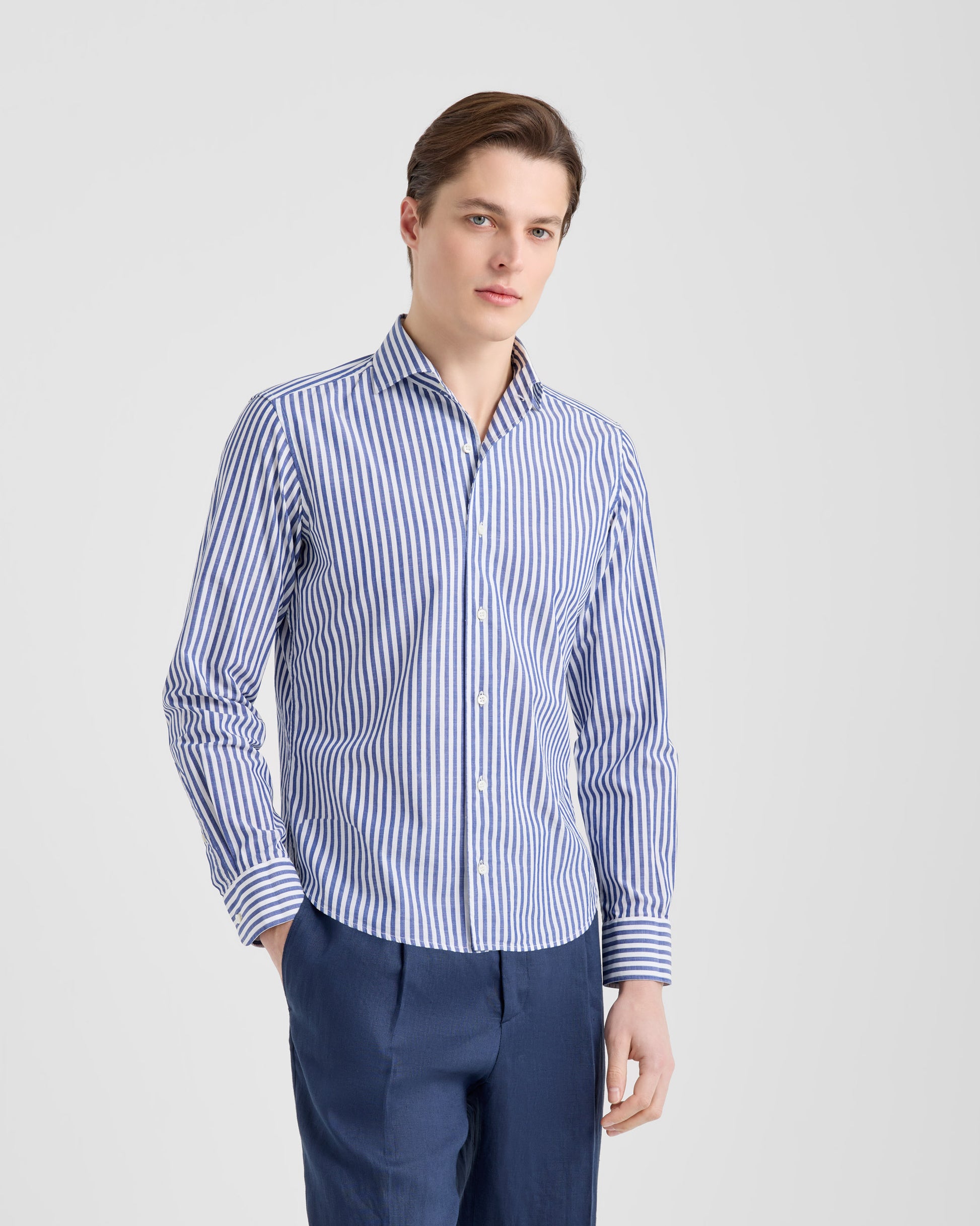 Camicia collo paramontura Bianco - blu | Filippo De Laurentiis
