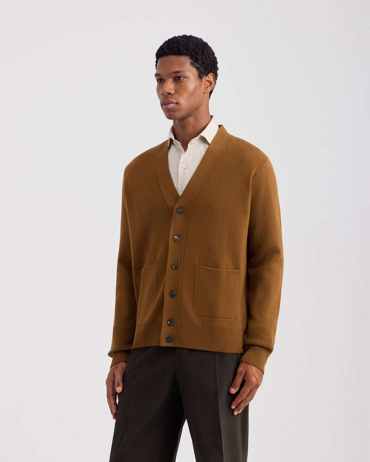 Buttoned cardigan DARK CAMEL | Filippo De Laurentiis