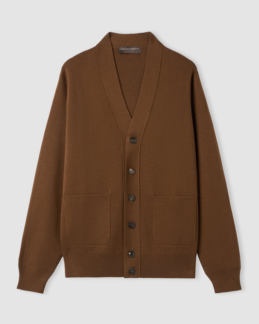 Buttoned cardigan DARK CAMEL | Filippo De Laurentiis