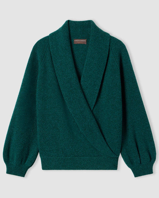 Long-sleeved shawl collar cardigan GREEN | Filippo De Laurentiis