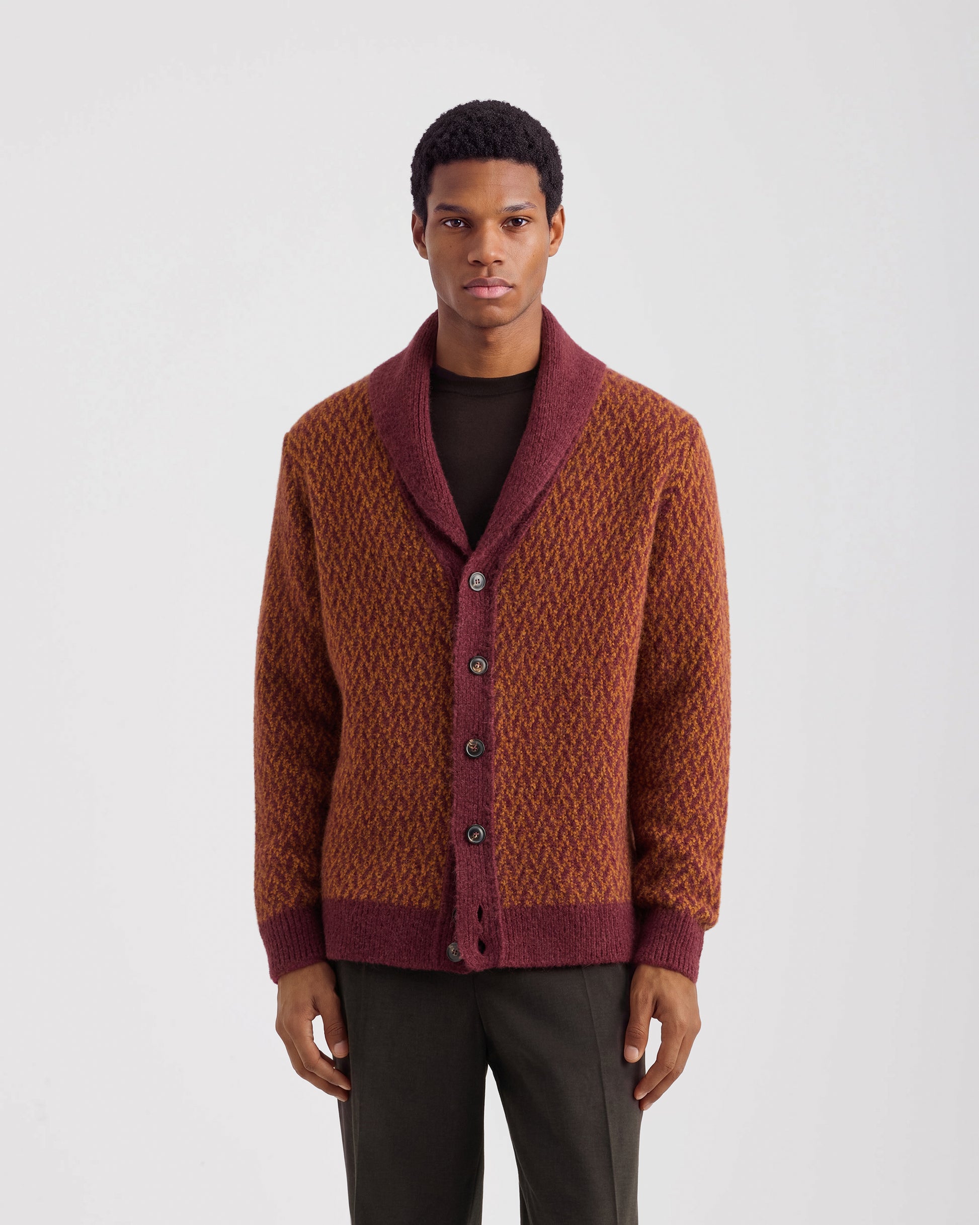 Cardigan sciallato manica lunga Ruggine - Bordeaux | Filippo De Laurentiis