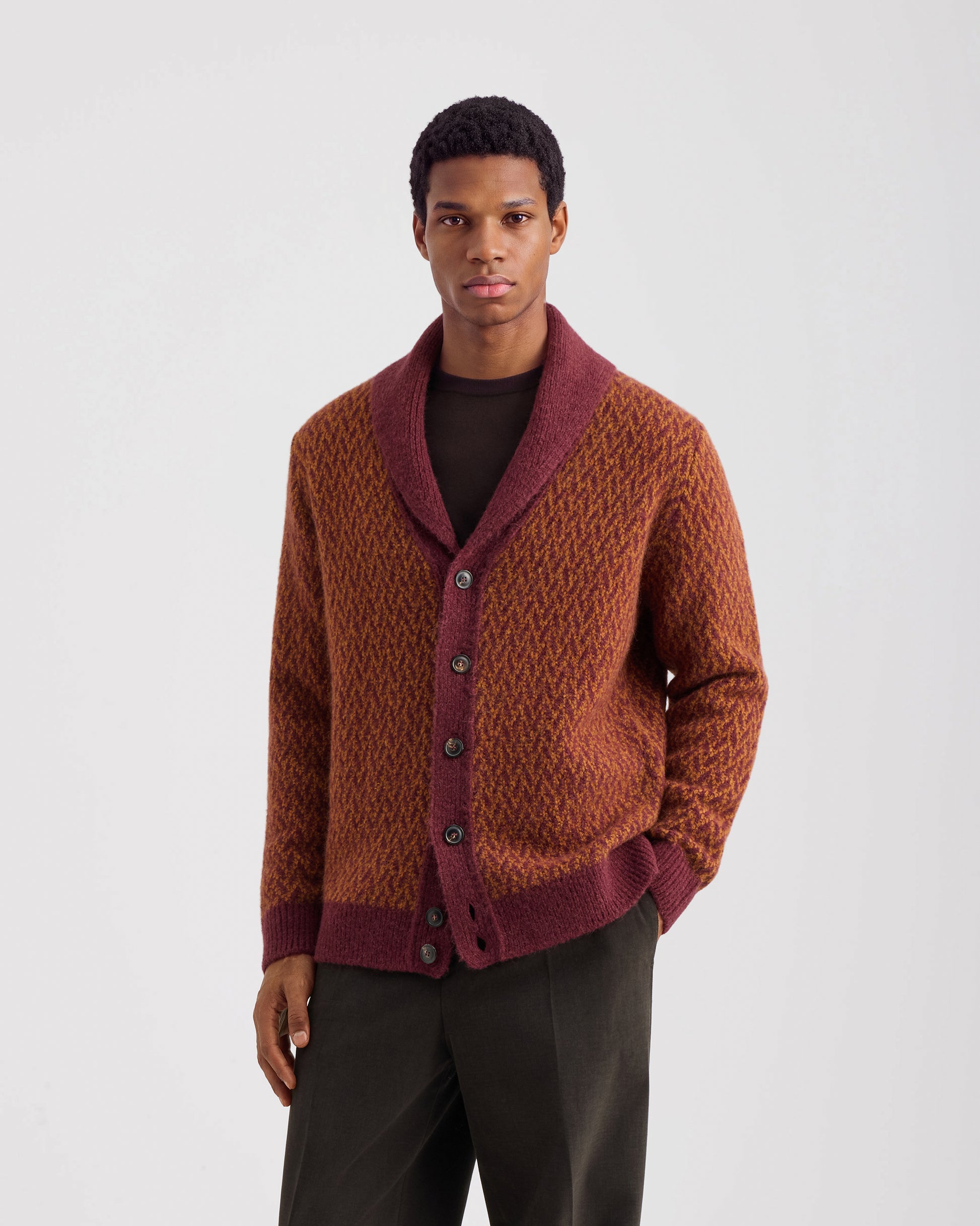 Cardigan sciallato manica lunga Ruggine - Bordeaux | Filippo De Laurentiis
