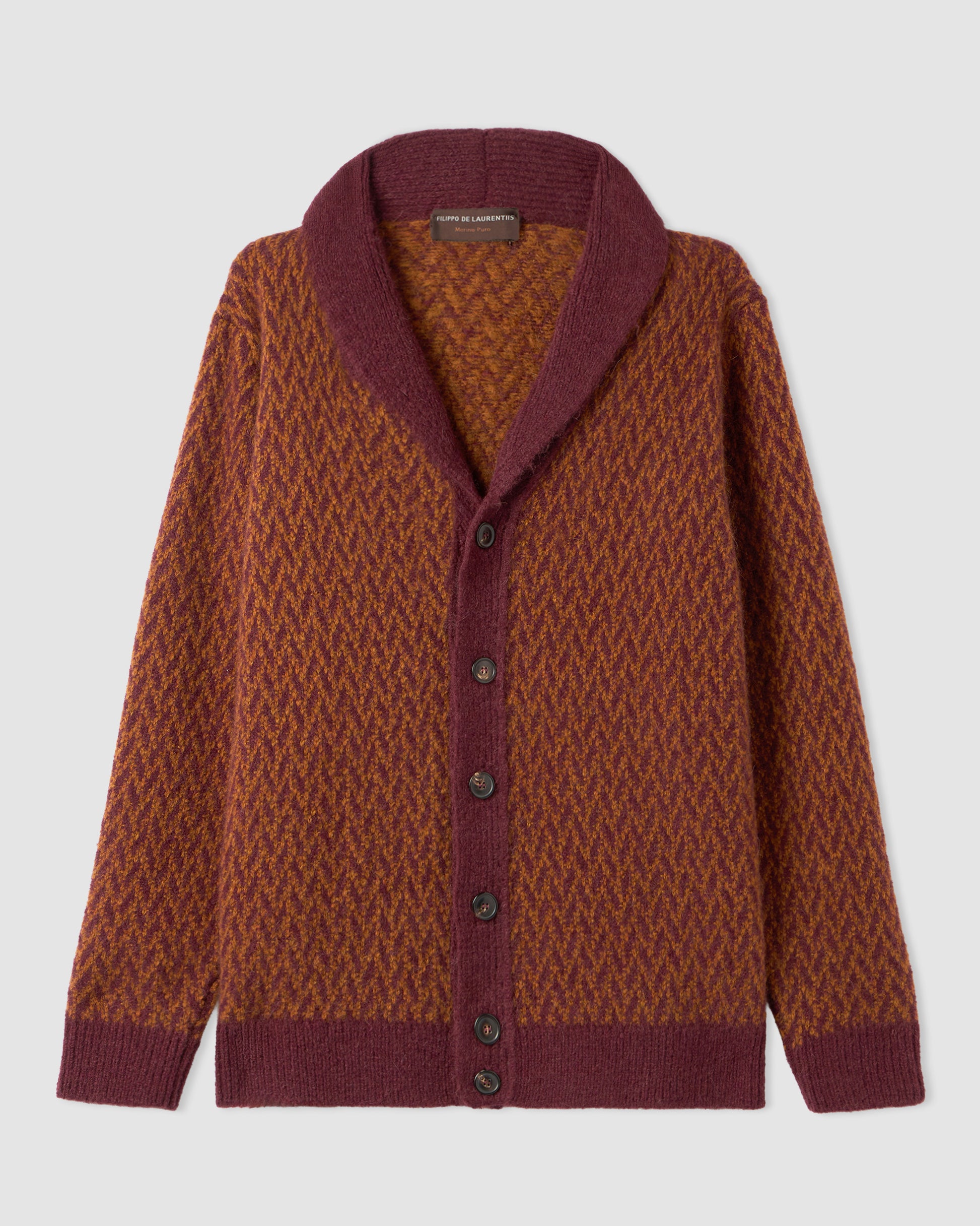 Cardigan sciallato manica lunga Ruggine - Bordeaux | Filippo De Laurentiis