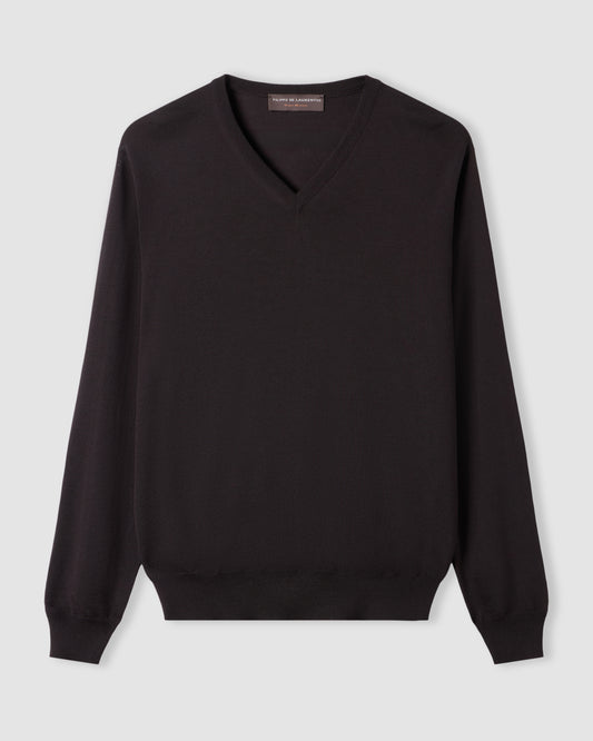 V-neck sweater  Coffee brown | Filippo De Laurentiis