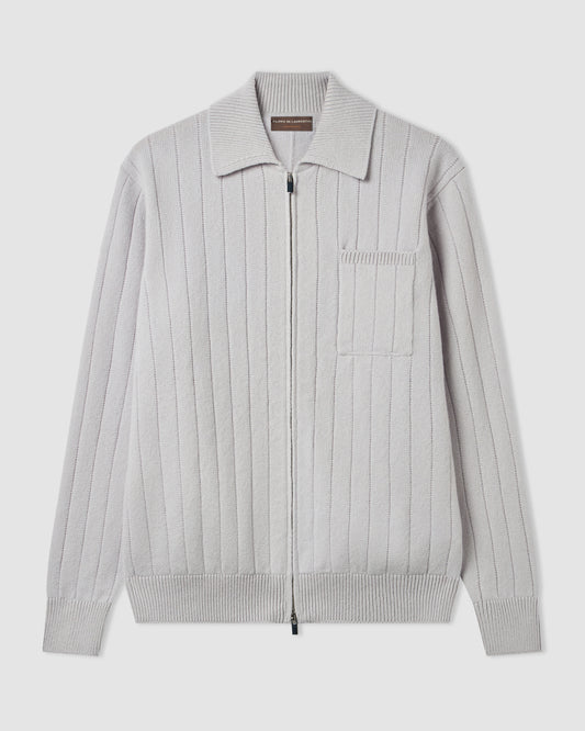 Full-zip polo collar sweater Grigio Chiaro | Filippo De Laurentiis