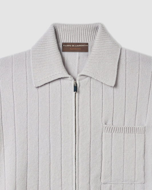 Full-zip polo collar sweater Grigio Chiaro | Filippo De Laurentiis