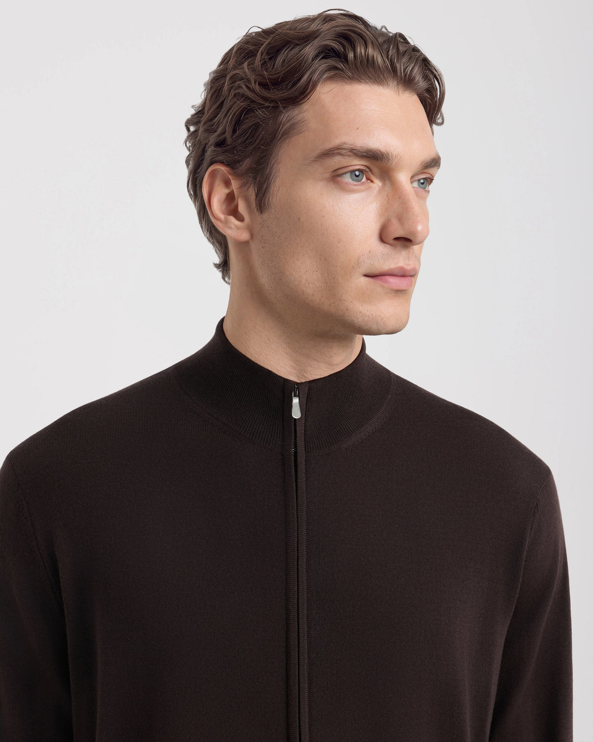 Full-zip sweater Coffee brown | Filippo De Laurentiis
