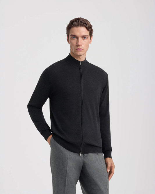 Full-zip sweater Charcoal grey | Filippo De Laurentiis
