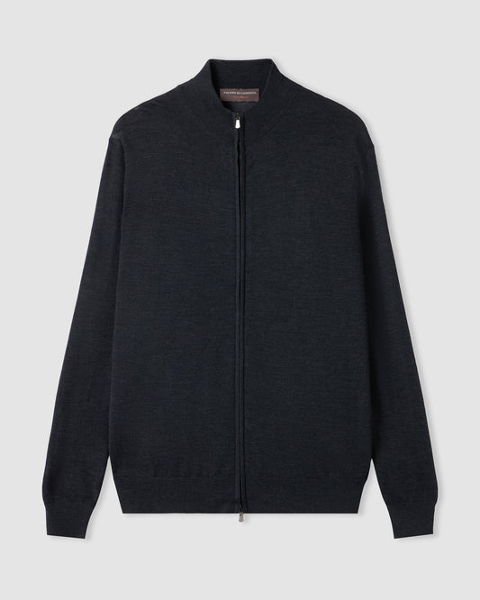 Full-zip sweater Charcoal grey | Filippo De Laurentiis