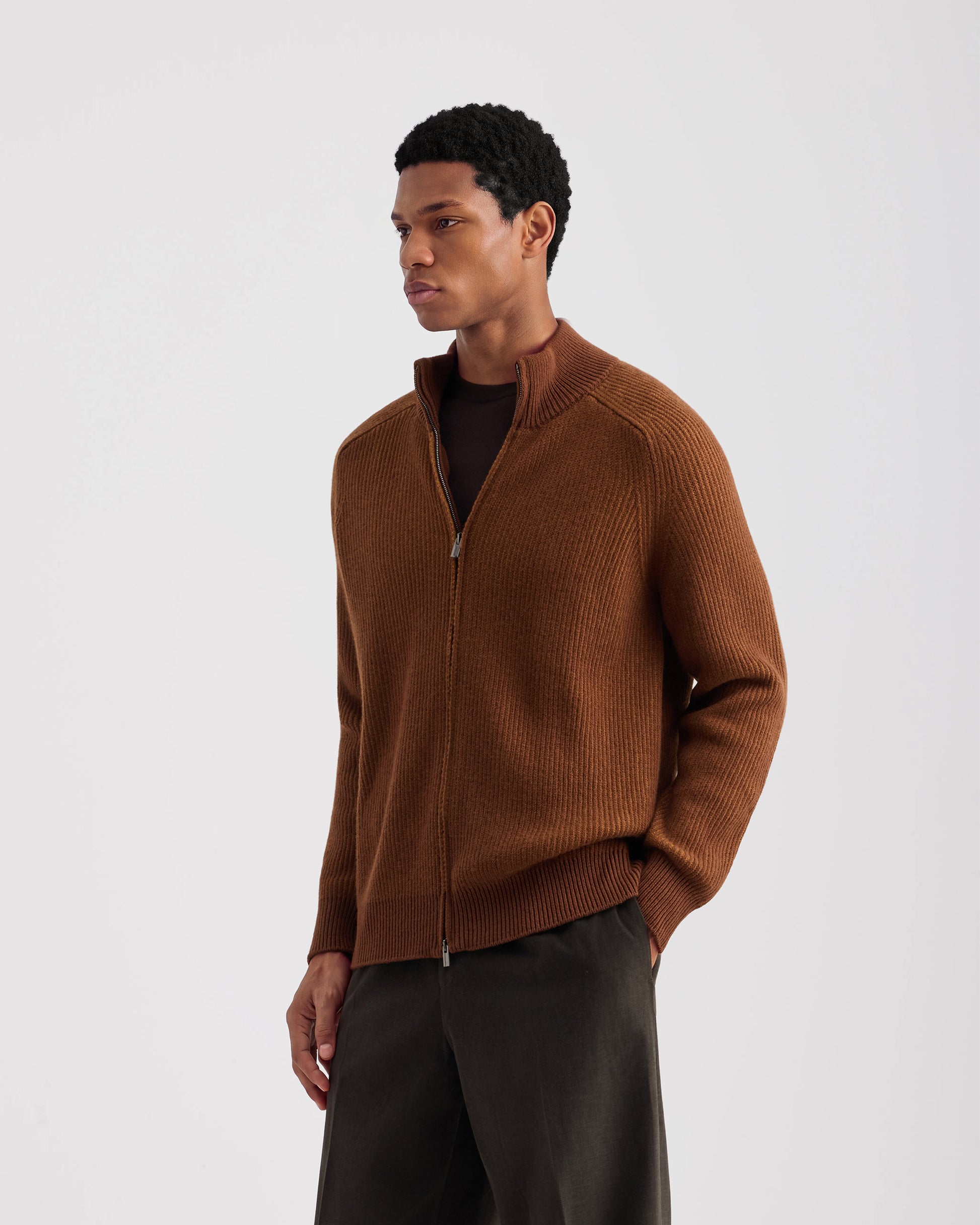Fullzip manica lunga martello Brown Naturale - Cognac | Filippo De Laurentiis