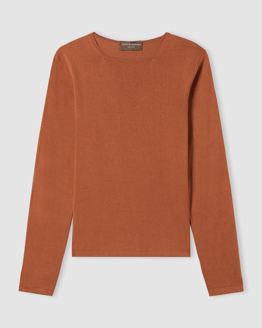 Long-sleeved crewneck sweater DARK CAMEL | Filippo De Laurentiis