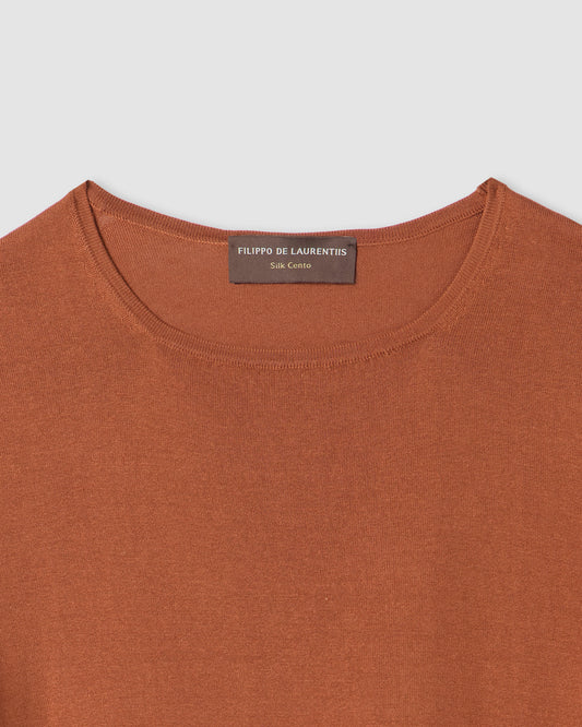 Long-sleeved crewneck sweater DARK CAMEL | Filippo De Laurentiis