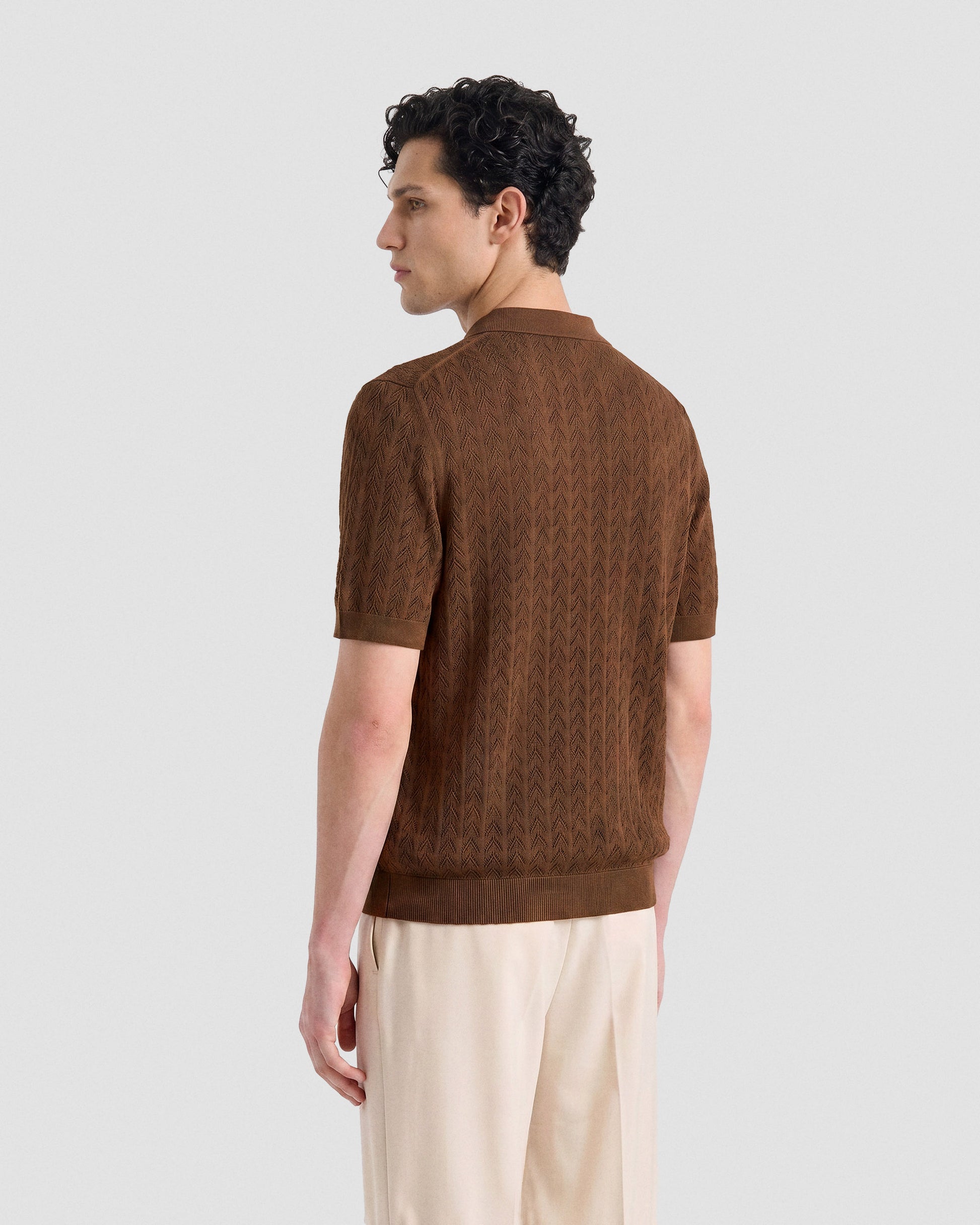 Short sleeve crochet crewneck COLONIAL BEIGE | Filippo De Laurentiis