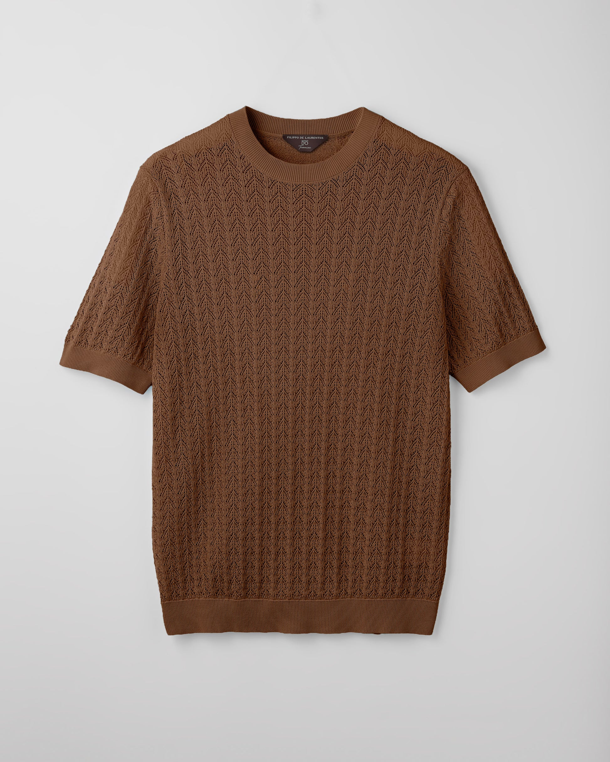 Short sleeve crochet crewneck COLONIAL BEIGE | Filippo De Laurentiis