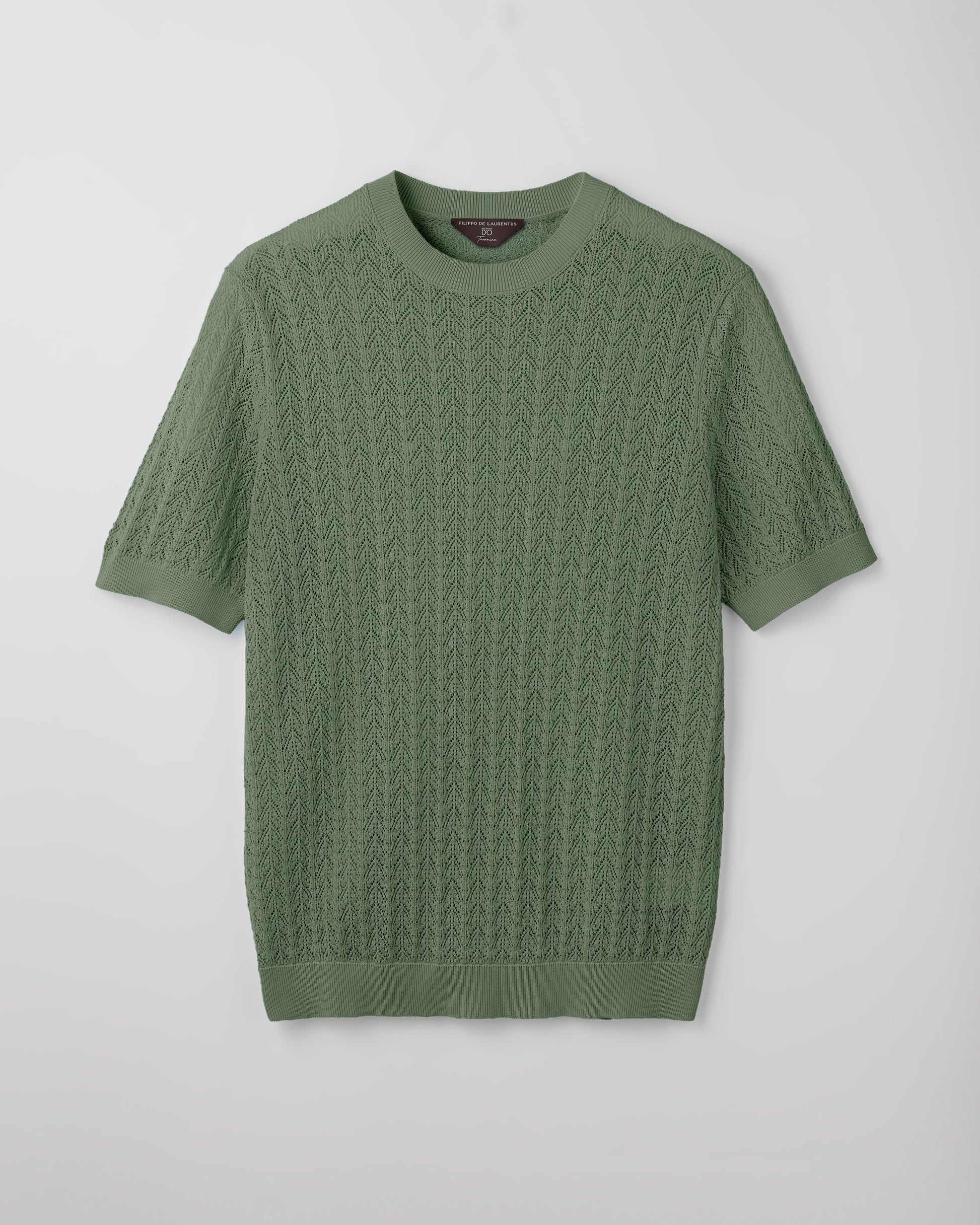 Short sleeve crochet crewneck SAGE GREEN | Filippo De Laurentiis