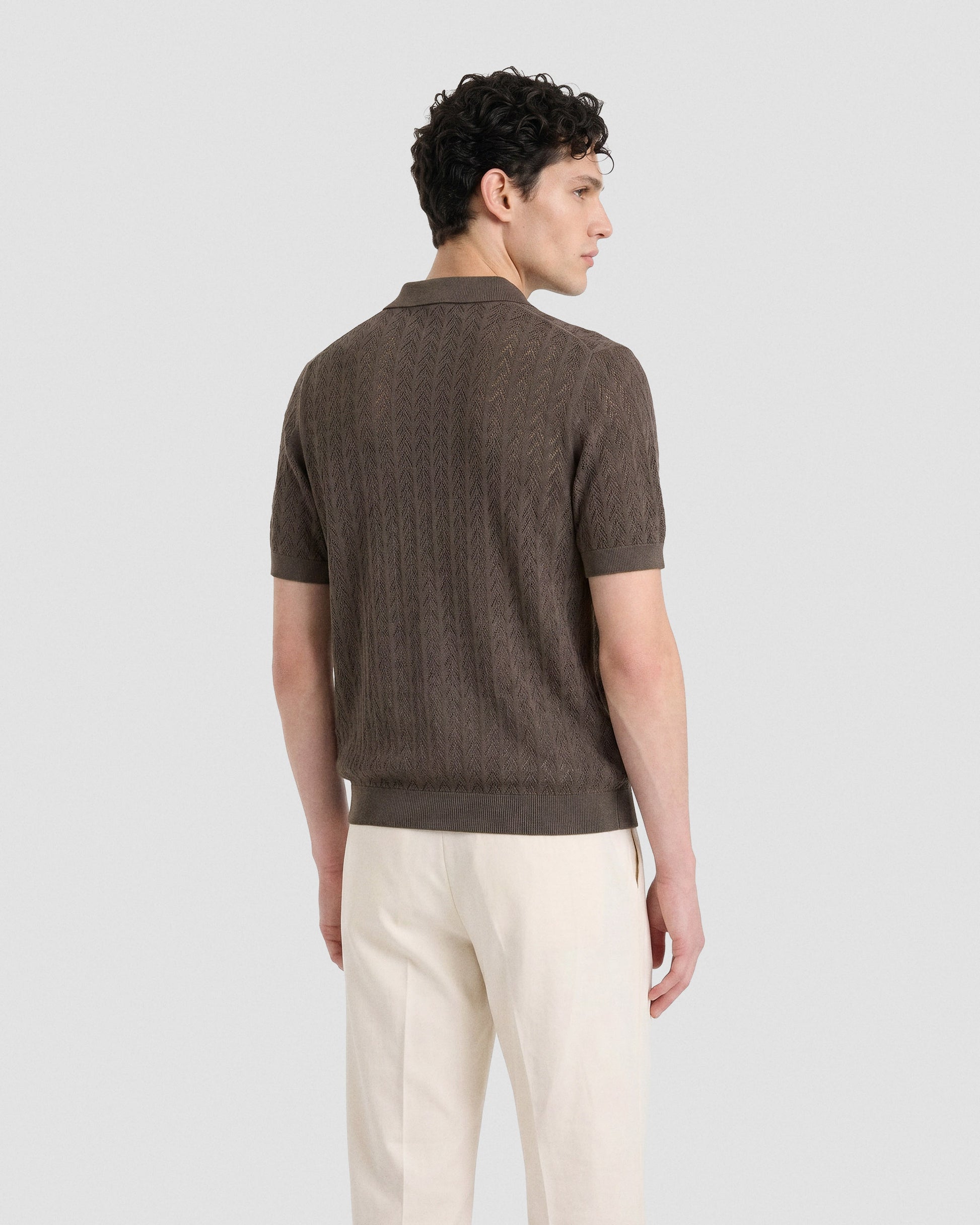 Short sleeve crochet crewneck OIL | Filippo De Laurentiis