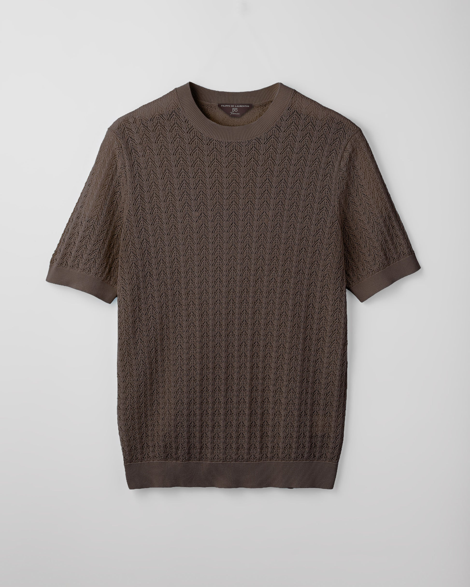 Short sleeve crochet crewneck OIL | Filippo De Laurentiis