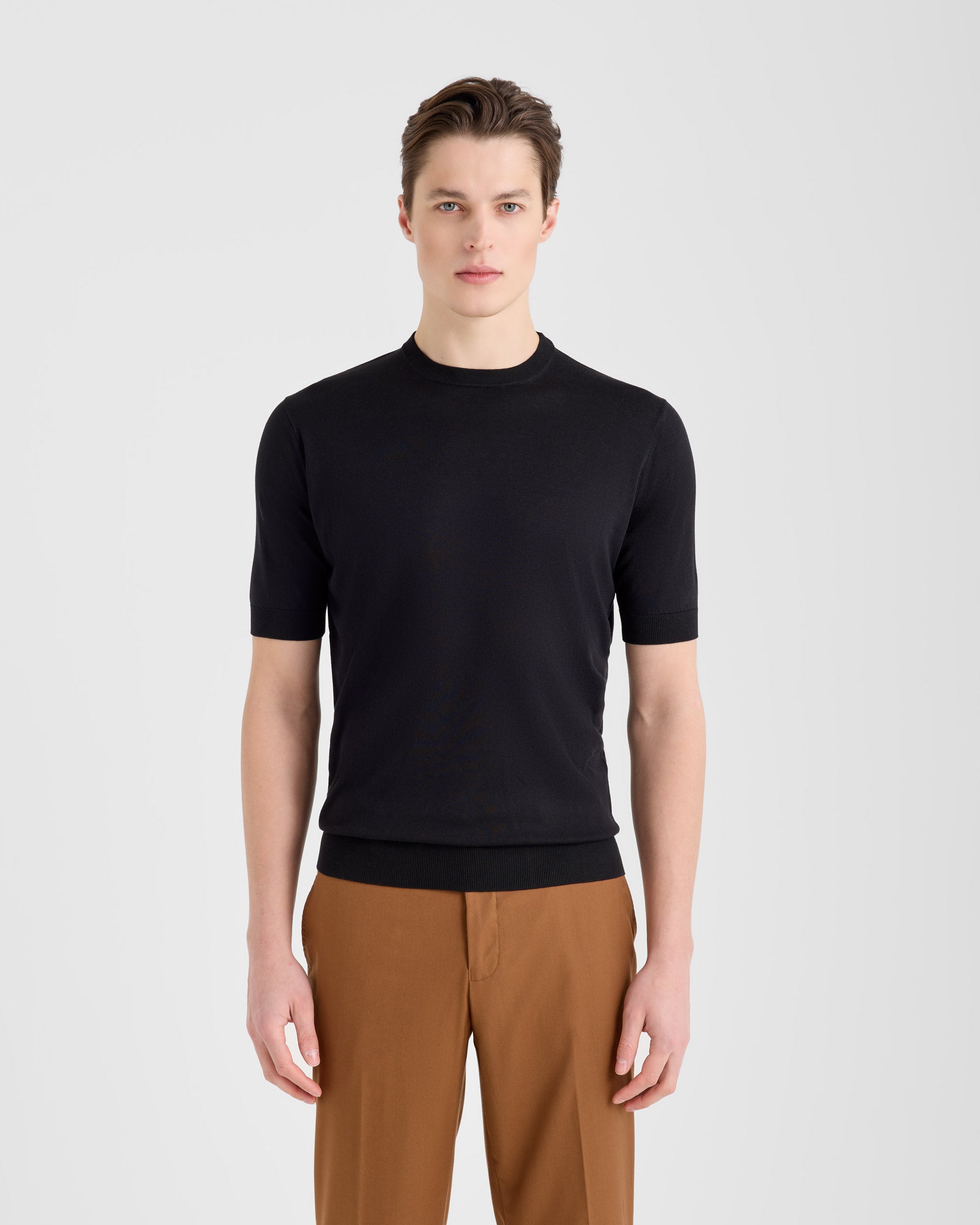 Men's 18-Gauge Short Sleeve Sweater in 100% Pure Silk navy
