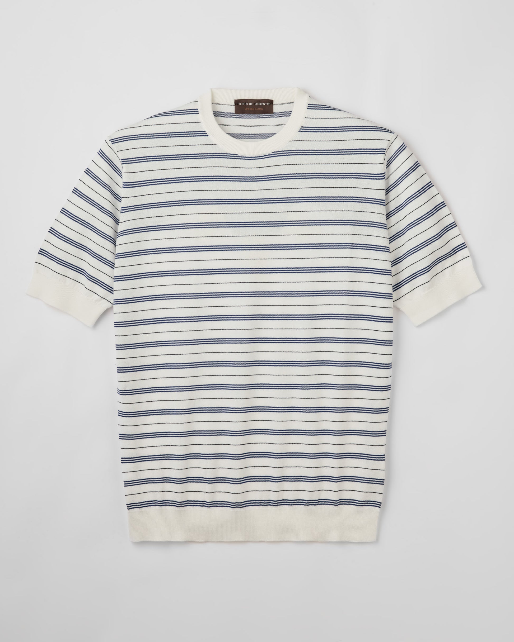 Short sleeve crewneck  bianco-blu | Filippo De Laurentiis