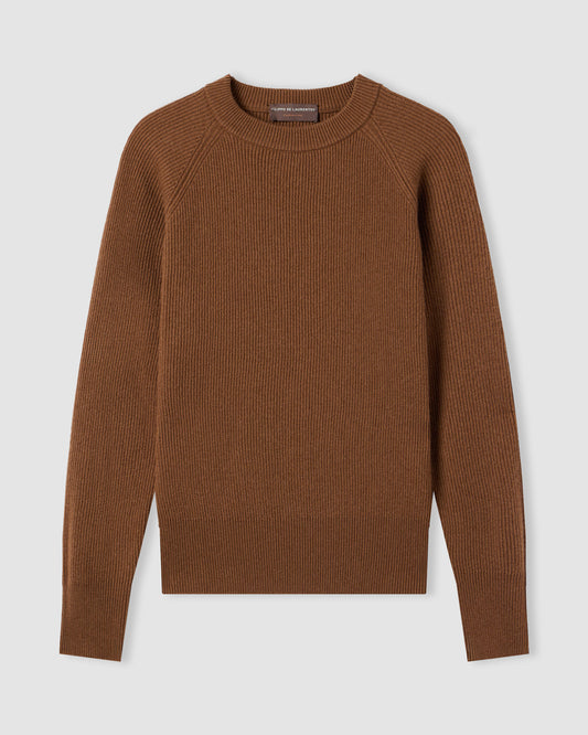 Raglan-sleeve crewneck sweater DARK CAMEL | Filippo De Laurentiis
