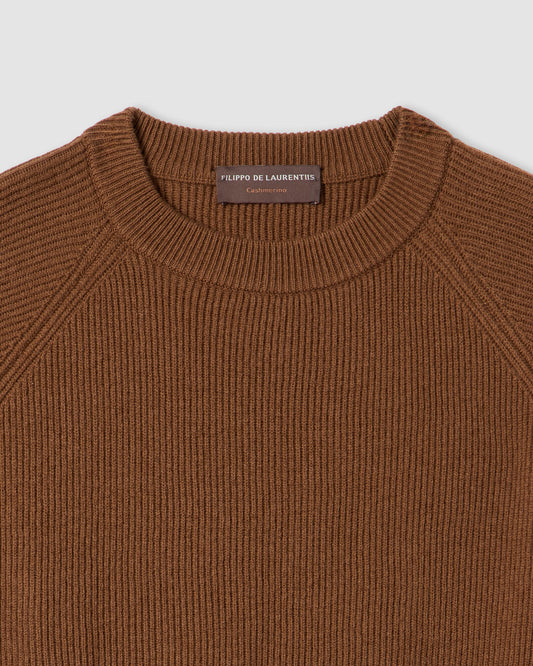 Raglan-sleeve crewneck sweater DARK CAMEL | Filippo De Laurentiis