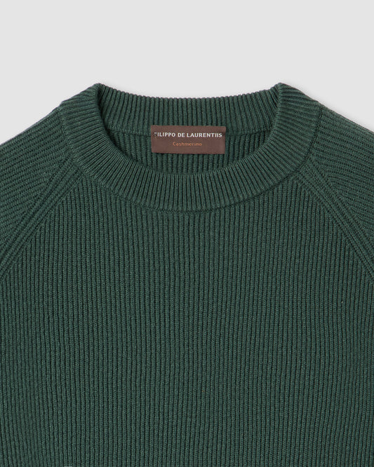 Raglan-sleeve crewneck sweater BOTTLE GREEN | Filippo De Laurentiis