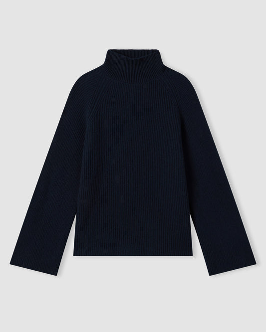 Long-sleeved raglan mock neck sweater NAVY BLUE | Filippo De Laurentiis