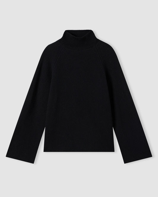 Long-sleeved raglan mock neck sweater BLACK | Filippo De Laurentiis