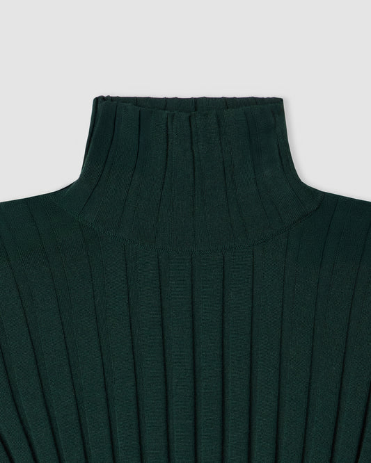 Long-sleeved ribbed mock neck sweater BOTTLE GREEN | Filippo De Laurentiis