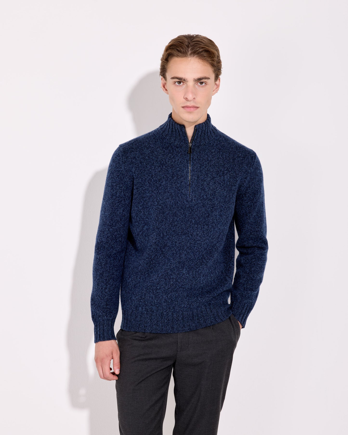 Maglia mezza zip moulinè