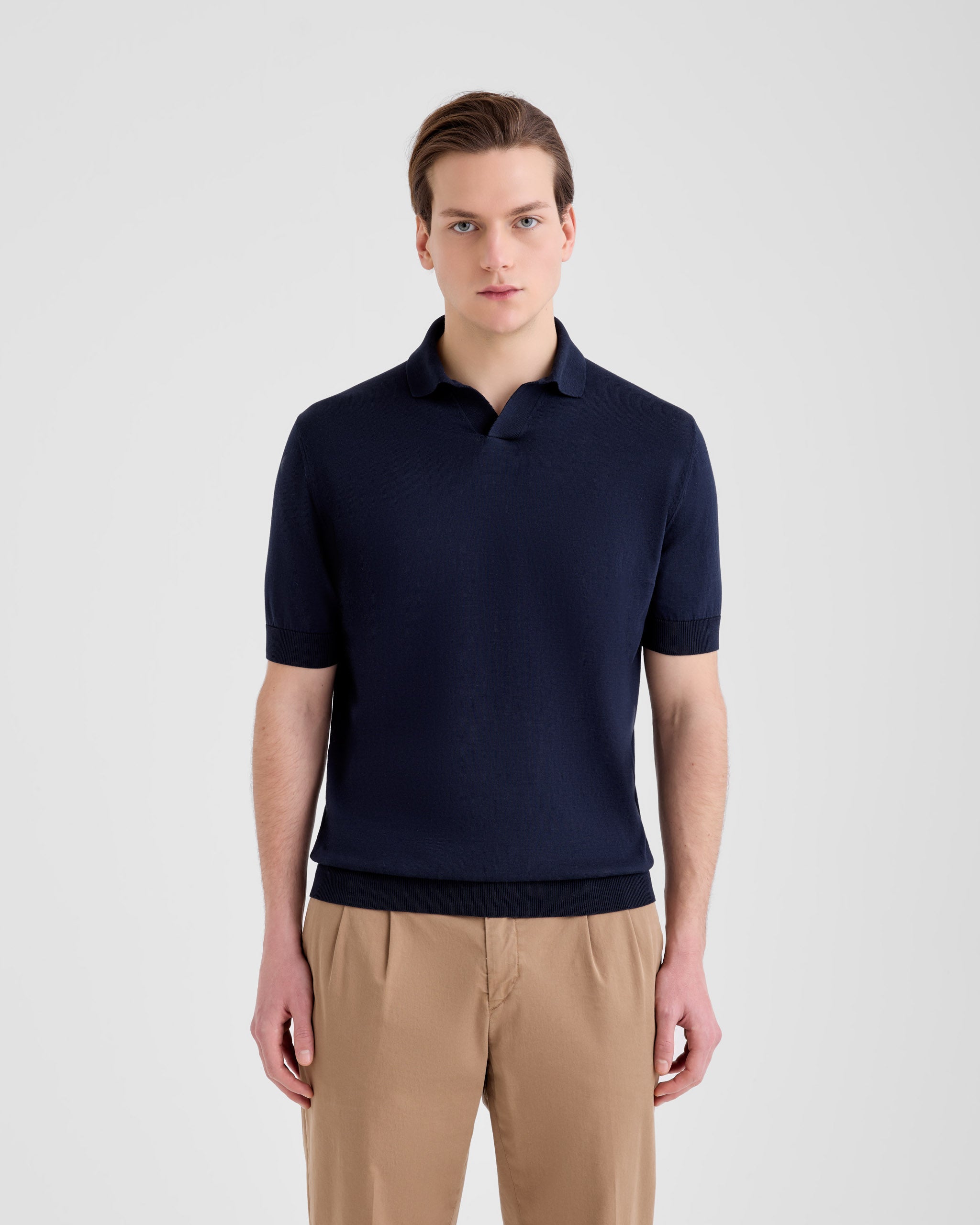 Men's Rice Stitch Crepe Cotton Skipper Polo navy blue – Filippo De