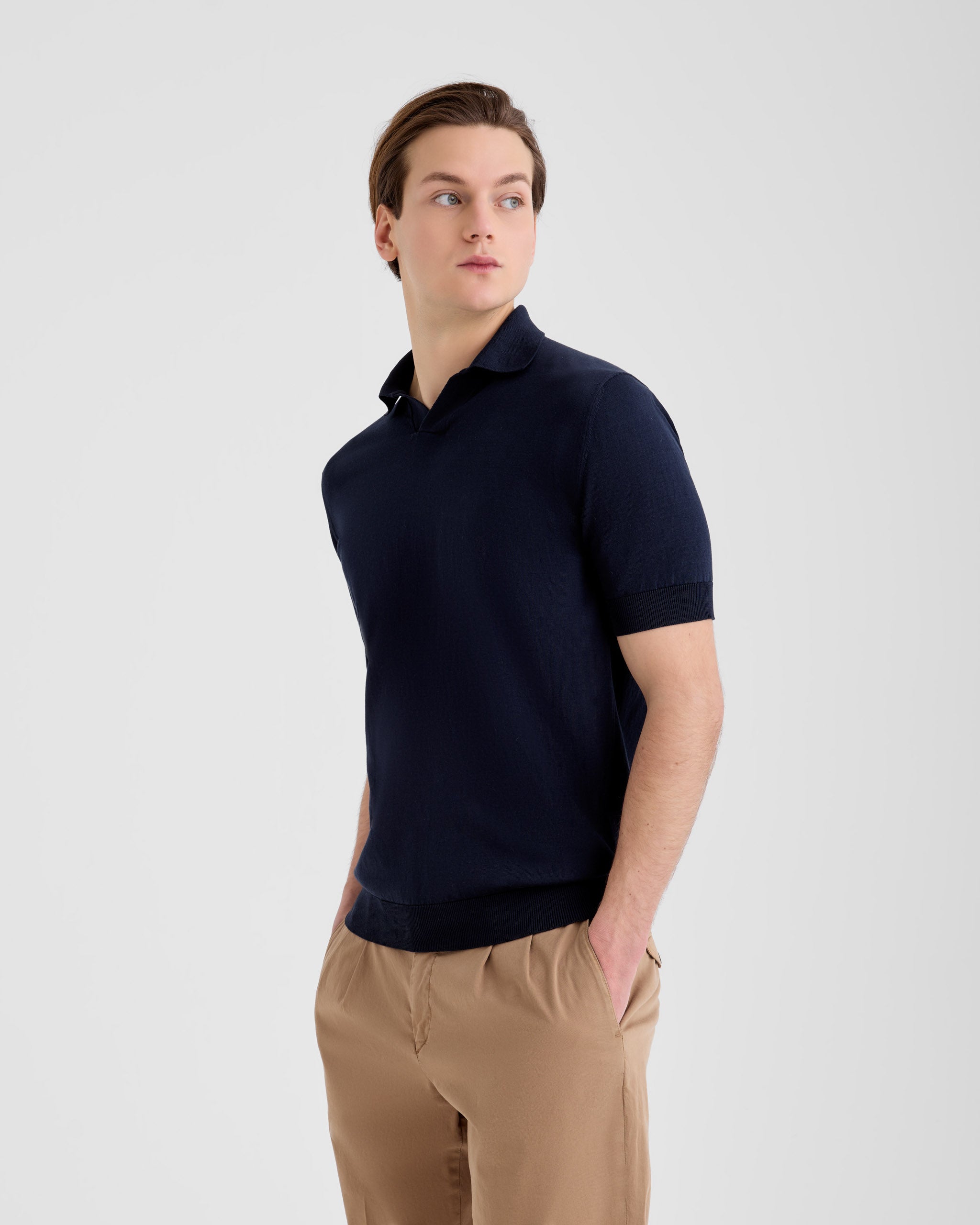 Men's Rice Stitch Crepe Cotton Skipper Polo navy blue – Filippo De