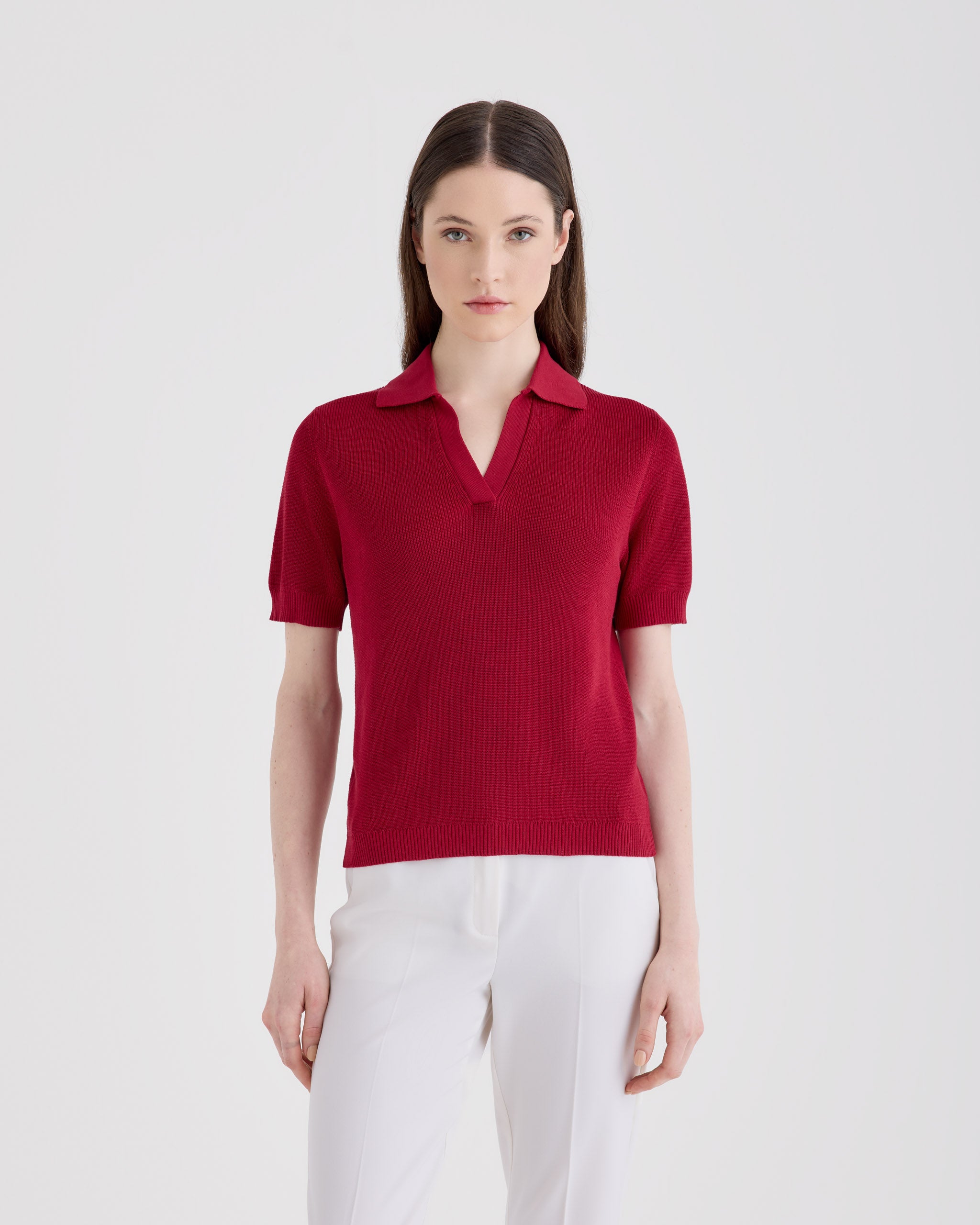 Women's 14-Gauge Open-Collar Skipper Polo in Crepe Cotton