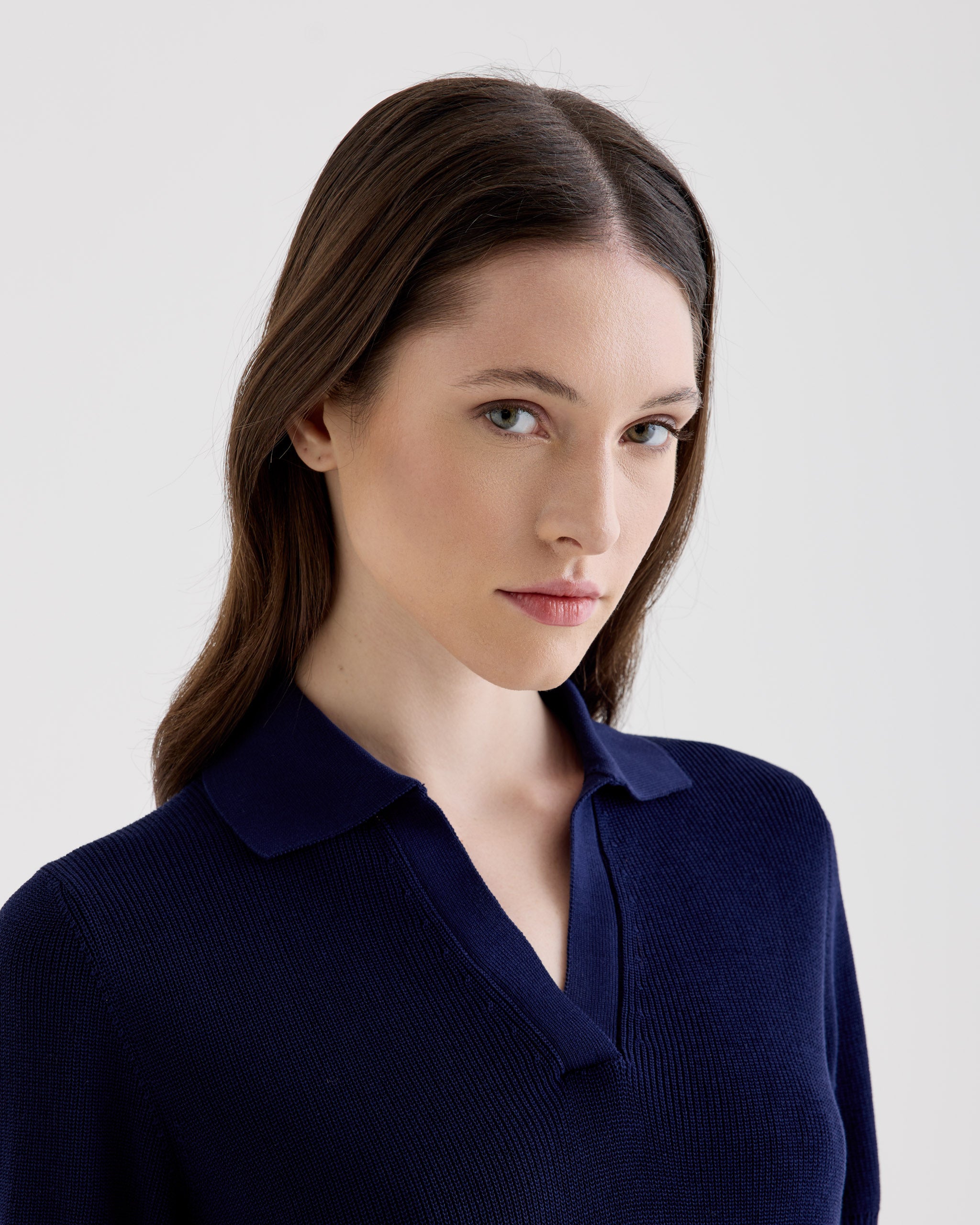 Women's 14-Gauge Open-Collar Skipper Polo in Crepe Cotton