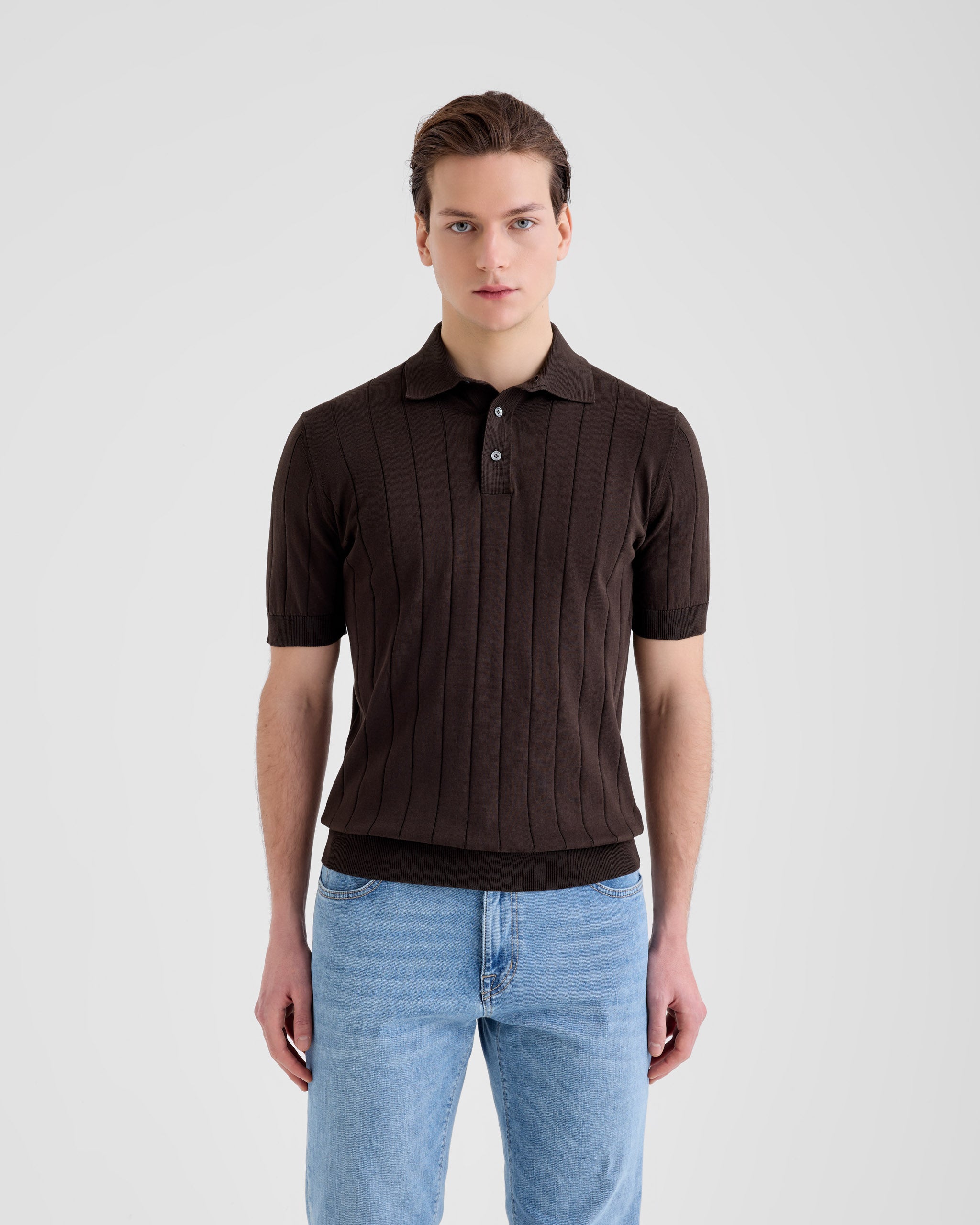 Men's Rice Stitch Crepe Cotton Polo brown – Filippo De Laurentiis